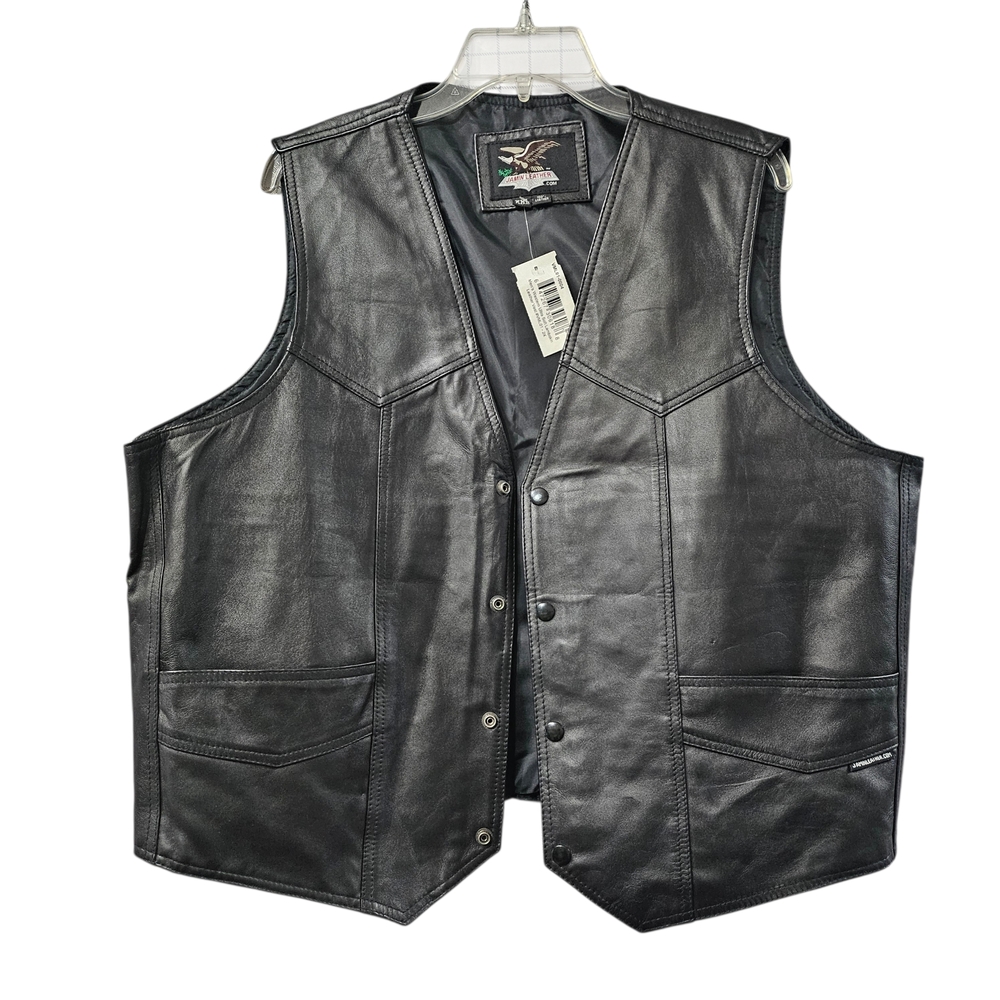 Jamin Leather Black Leather Ultra Soft Lambskin Biker Vest New Size XXL